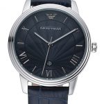 Emporio Armani Classic Dark Blue Dial Silver Case Dark Blue Leather Bracelet  622335