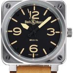Bell and Ross BR 01-92 Black Dial Silver Case Gold Numerals Brown Leather Strap