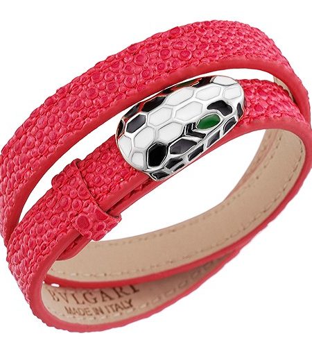 Bvlgari Serpenti Magenta Leather Silver Hardware Bracelet 700521