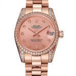 Swiss Rolex DateJust Rose Gold Dial Diamond Case Rose Gold Bracelet 1453977