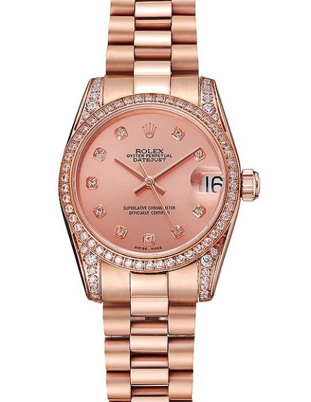 Swiss Rolex DateJust Rose Gold Dial Diamond Case Rose Gold Bracelet 1453977
