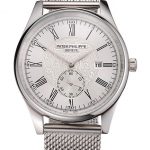 Patek Philippe Calatrava Small Seconds Silver Engraved Dial Stainless Steel Case And Bracelet