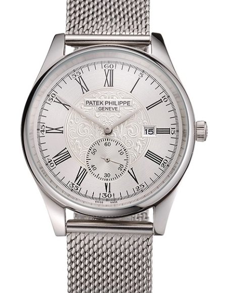 Patek Philippe Calatrava Small Seconds Silver Engraved Dial Stainless Steel Case And Bracelet