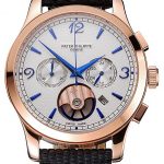 Patek Philippe Chronograph White Guilloche Dial Rose Gold Case Black Leather Strap