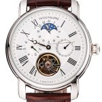 Patek Philippe Grand Complications Moonphase Perpetual Calendar Tourbillon White Dial Stainless Steel Case Brown Leather Strap