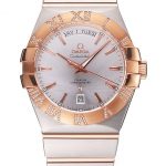 Swiss Omega Constellation White Dial Stainless Steel Case Rose Gold Bezel Two Tone Bracelet