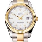 Swiss Rolex Datejust White Dial Stainless Steel Case Two Tone Gold Bracelet