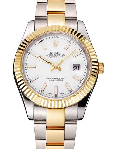 Swiss Rolex Datejust White Dial Stainless Steel Case Two Tone Gold Bracelet