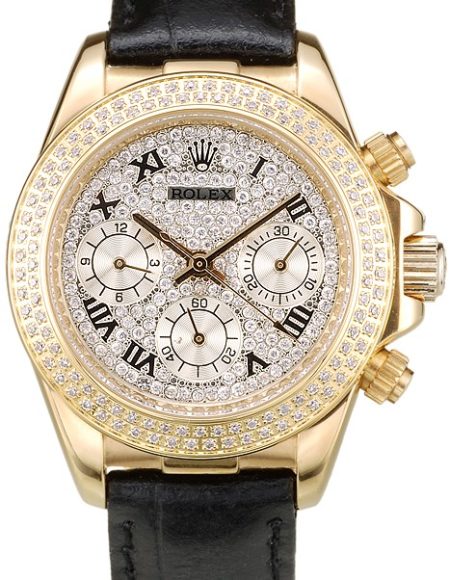 Rolex Daytona Lady Gold Case Crystal Studded Bezel Crystal Studded Dial 98238