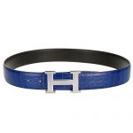 Hermes Alligator Blue With Silver "H" Buckle Closure Belt