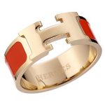Hermes Replica Orange Ceramic Logo Cut Gold Ring