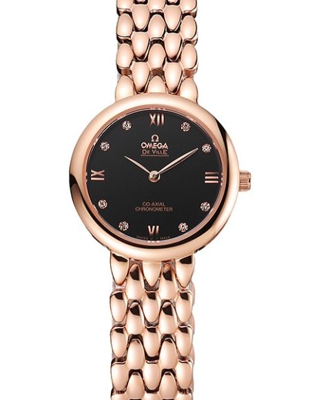 Omega De Ville Prestige No Date Black Dial With Diamonds Rose Gold Case And Bracelet