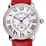 Cartier Ronde Louis Cartier White Dial Stainless Steel Case Diamond Bezel Red Leather Strap