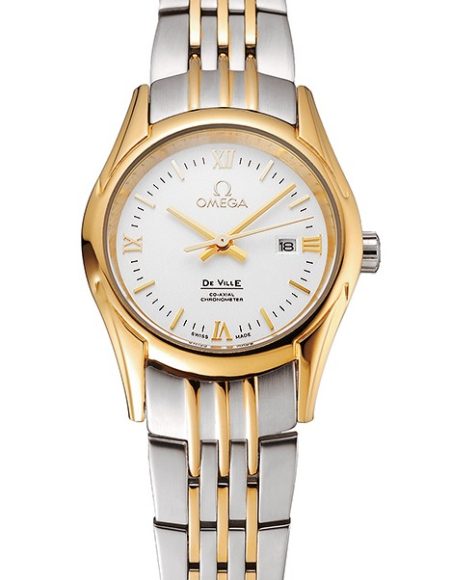 Omega De Ville Ladies White Dial Gold Case Two Tone Bracelet 1453786