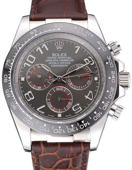 Rolex Cosmograph Daytona Stainless Steel  Case Grey Racing Dial Leather Bracelet   622632