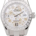 Rolex Datejust Polished Stainless Steel Silver Flowers Dial Diamond Plated 98082