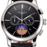 Patek Philippe Chronograph Black Dial Stainless Steel Case Black Leather Strap