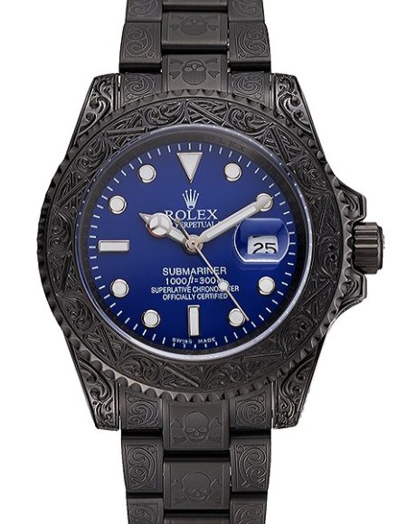 Swiss Rolex Submariner Skull Limited Edition Blue Dial All Black Case And Bracelet 1454084