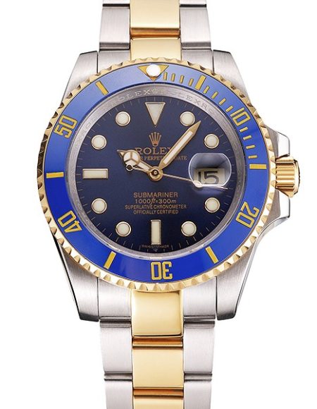 Swiss Rolex Submariner Blue Dial And Bezel Two Tone Steel Gold Bracelet