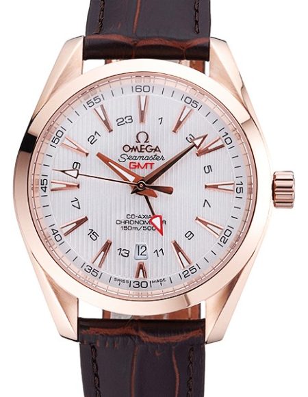 Omega Seamaster Planet Ocean GMT White Dial Rose Gold Case Brown Leather Band  622400