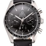 Swiss Omega Speedmaster Professional Black Dial Black Leather Bracelet 1453936