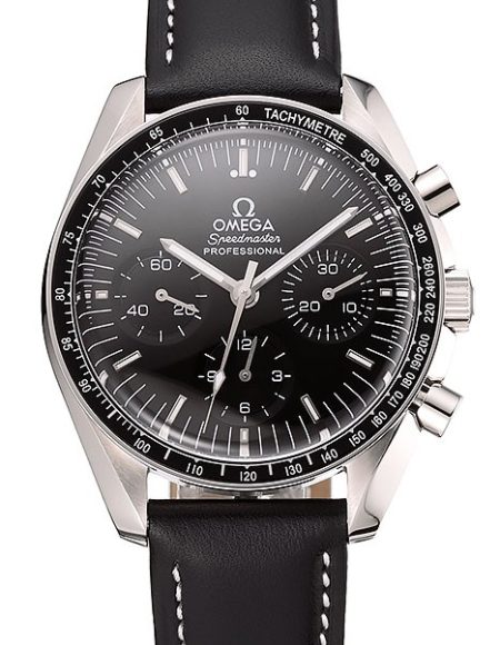 Swiss Omega Speedmaster Professional Black Dial Black Leather Bracelet 1453936