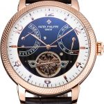 Patek Philippe Classic Tourbillon Power Reserve Black And White Dial Rose Gold Case Black Leather Strap