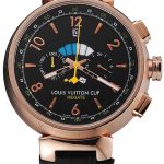 Louis Vuitton Tambour LV Cup Regate Black Dial Rose Gold Case Black Leather Strap