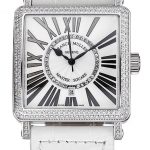 Franck Muller Master Square Diamond Encrusted Stainless Steel Bezel White Croco Bracelet 80284