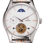 Omega De Ville Moonphase Tourbillon White Dial Stainless Steel Case Two Tone Steel Rose Gold Bracelet