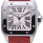 Swiss Cartier Santos White Dial Stainless Steel Case Red Leather Bracelet  622551