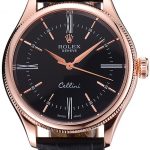 Rolex Cellini Black Dial Pink Gold Case Black Leather Strap  622842