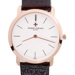 Vacheron Constantin Patrimony White Dial Rose Gold Case Rich Maroon Leather Bracelet