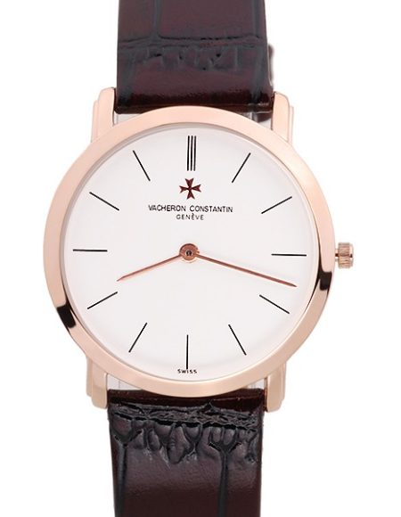 Vacheron Constantin Patrimony White Dial Rose Gold Case Rich Maroon Leather Bracelet