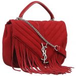 Saint Laurent College Matelasse Medium Fringed Suede Bag Red