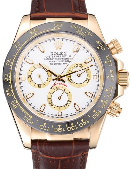 Rolex Cosmograph Daytona Gold Case White Dial Brown Leather Bracelet   622633