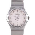 Swiss Lady Omega Constellation Crystal Encrusted Bezel Silver Radial Dial 80291
