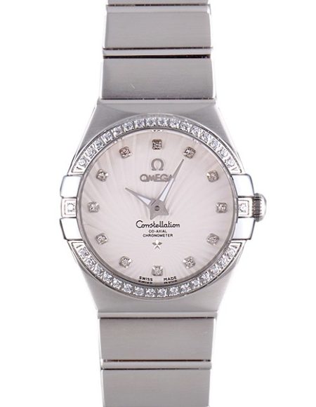 Swiss Lady Omega Constellation Crystal Encrusted Bezel Silver Radial Dial 80291