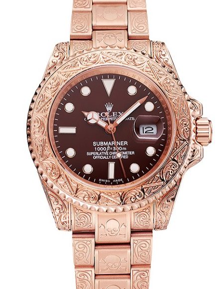 Swiss Rolex Submariner Skull Limited Edition Brown Dial Rose Gold Case And Bracelet 1454087