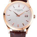 Swiss Patek Philippe Calatrava White Dial Rose Gold Case Brown Leather Strap
