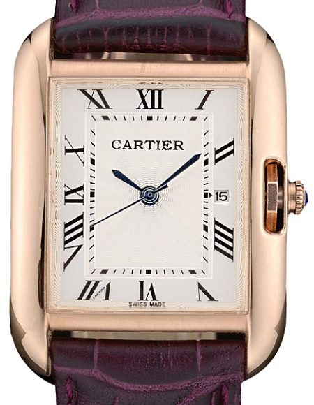 Cartier Tank Anglaise 30mm White Dial Gold Case Purple Leather Bracelet