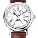 Patek Philippe Perpetual Calendar Retrograde Date White Dial Silver Case Brown Leather Bracelet 1454149