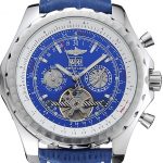 Breitling Bentley Mulliner Tourbillon Blue Dial Stainless Steel Case Blue Leather Strap  622726