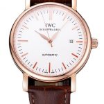 Swiss IWC Portofino Gold Case White Dial Brown Leather Bracelet  622668