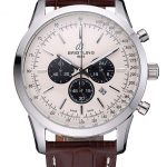 Breitling Transocean Chronograph White Dial Stainless Steel Case Brown Leather Bracelet 622243