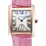 Cartier Tank MC Gold Case White Dial Pink Leather Strap  622176