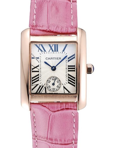 Cartier Tank MC Gold Case White Dial Pink Leather Strap  622176