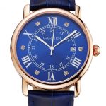 Cartier Ronde Solo Blue Dial Diamond Hour Marks Rose Gold Case Blue Leather Strap