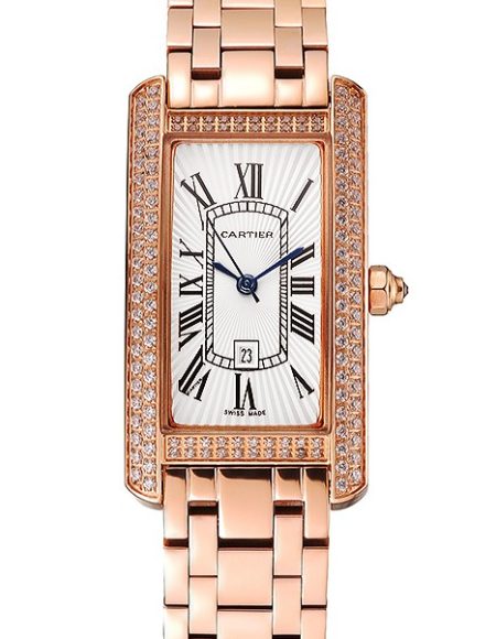 Cartier Tank Americaine White Dial Diamond Bezel Rose Gold Case And Bracelet 1453779