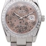Rolex Datejust Polished Stainless Steel Brown Flowers Dial Diamond Plated